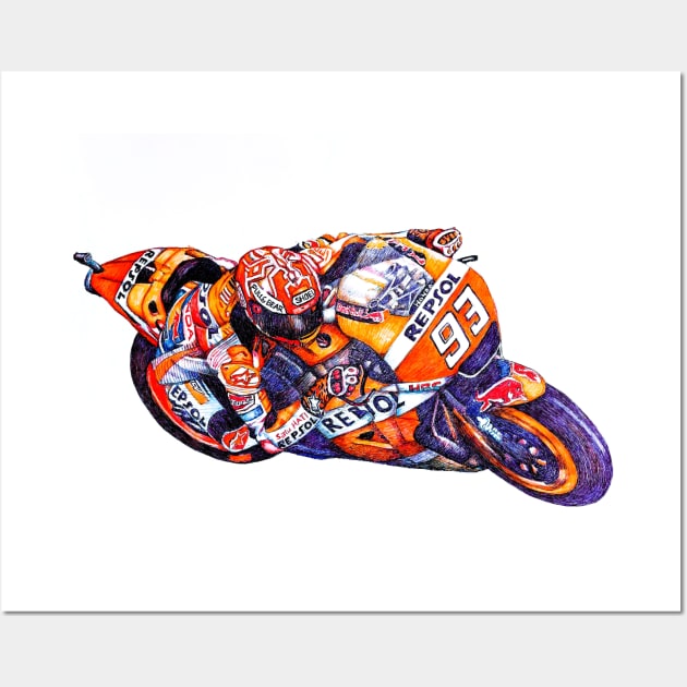 Ballpoint Sketching MotoGP Team No 93 Marc Marquez Wall Art by Roza@Artpage